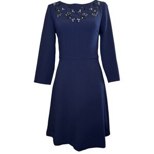 Banana Republic Navy Blue Jewel Embellished Fit & Flare Dress Size 4